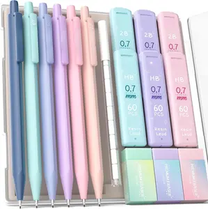 Mechanical Pencils 0.7mm, with HB & 2B Lead Refills 0.7, Pastel Eraser Set & Eraser Refills, 16-Count Pack with Case, Cute Aesthetic School Supplies for Writing, Drawing and Sketching