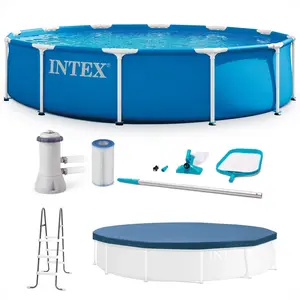 Intex 12 x 2.5 Foot Metal Frame Above Ground Pool with Filter and Accessories