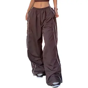 Womens Parachute Pants Wide Leg Baggy Pants Y2K Elastic Waist Jogger Sweatpants Track Pants Streetwear