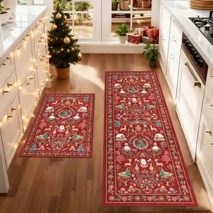 2Pcs non-slip kitchen mat, Christmas rug，kitchen rug set,  Christmas pattern Floor Mat, soft comfortable foot mat, machine washable easy to clean, Christmas decoration, Christmas gift, suitable for kitchen Dining Room Floor bedroom room, Home Decor Rugs