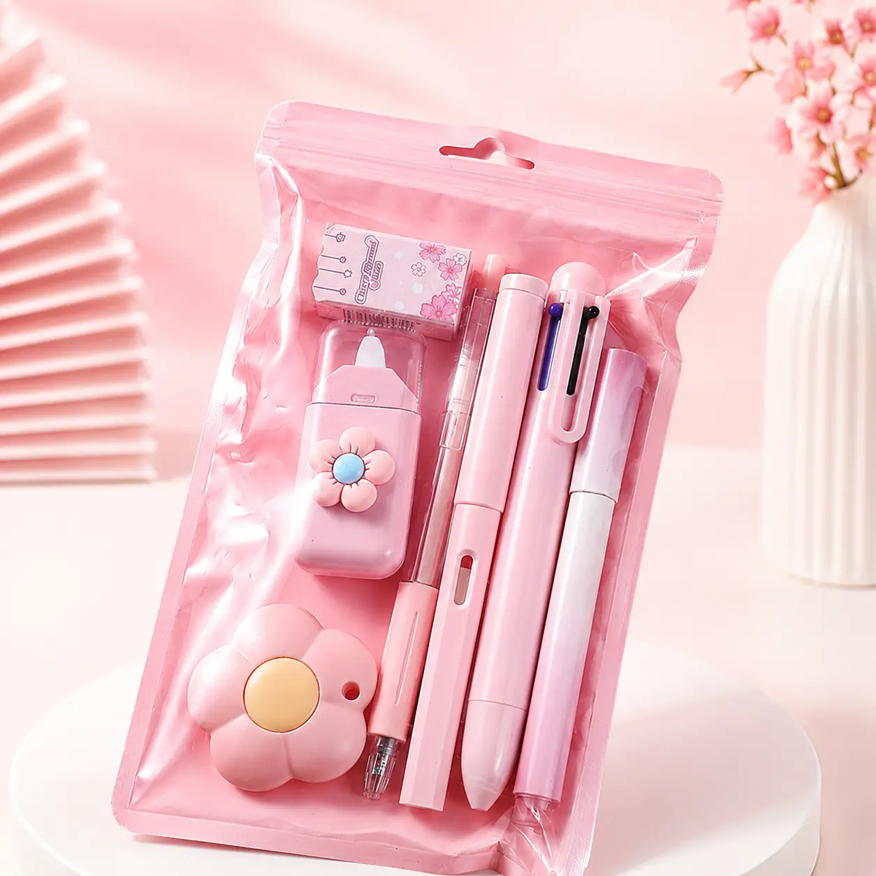 Premium Quality Kawaii Pink Stationary Set - Aesthetic School Supplies Kit for Girls with Pens, Highlighters, Markers, Correction Tape, Utility Knife, Cute Office Desk Accessories, Zip-Lock Bag, Ready to Gift for Back to School & Bulk Mini Coworker Gifts