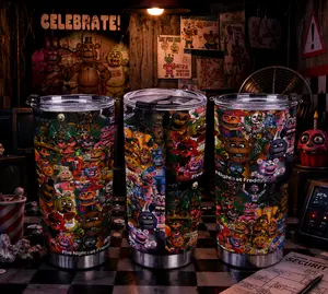 20oz Five Nights at Freddy’s Tumbler Stainless Steel Insulated Travel Mug with Lid & Straw Leakproof Cartoon Water Bottle for Boys Girls Hot Cold Drinks Cup for Game Fans TikTok Viral Gift Graduation Gift, Back to School Gift Gift for Friends