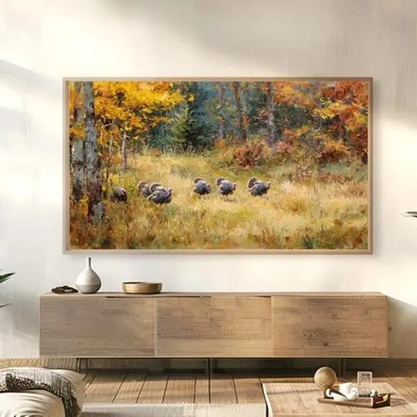 Farmhouse Thanksgiving Turkey Poster, Rustic Autumn Countryside Wall Art, Fall Harvest Decor for Kitchen Dining Room, Vintage Thanksgiving Gift Idea
