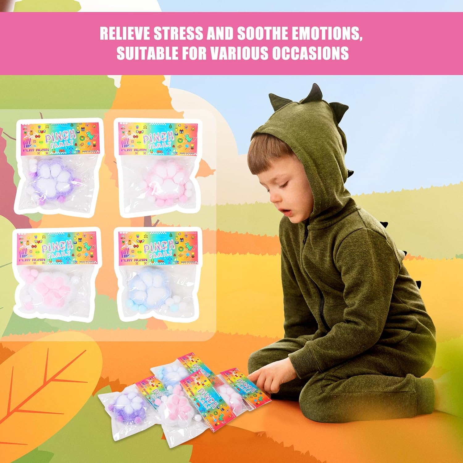 3PCS Cat Paw Squishy Toys – Large 3.15in Kawaii Fidget Squishies for Kids & Adults, Soft Sticky Squeeze Fur Ball Stress Relief Toy, Funny Jelly Novelty