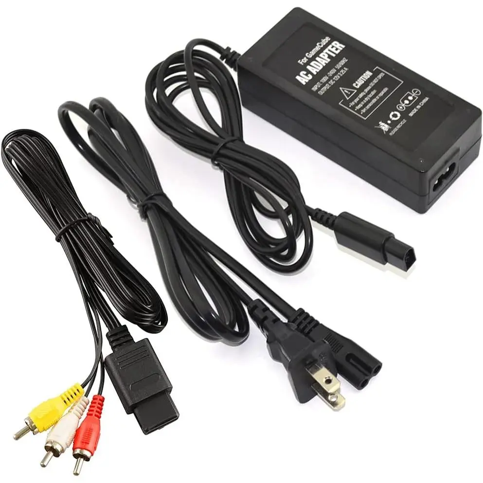 Durable AC Power Supply Plug & AV Composite Cable Cord Accessories for Nintendo GameCube NGC Console