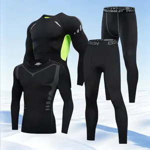 Men's 2pcs Black Running Sports Fitness Shapewear SetBreathable,Long-Sleeve Compression Gym Shirt, Elastic, Quick-drying, Fitted Soft Compression Set