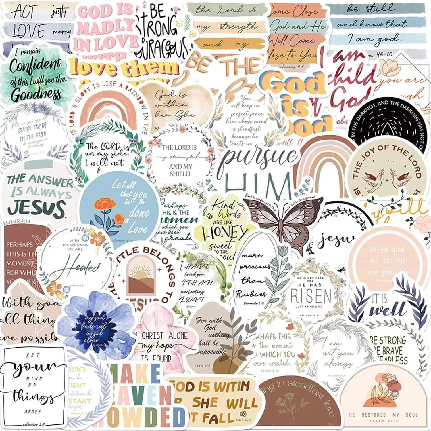 50Pcs Christian Bible Verse Stickers - Waterproof PVC Christian Art with Jesus Images, Inspirational DIY Scrapbooking Decals for Teen+, Bible, Laptop