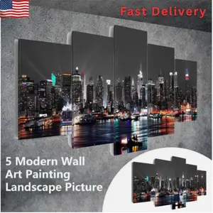 Modern City Night Painting 5 Pieces Canvas Wall Art Poster Print Home Decor Art Landscape Picture 20x30 20x40 20x50cm Simple Style No Frame