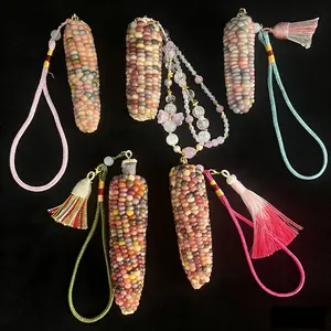 Bland box 5 in 1 pack Natural Mini Corn Bodhi Ornament with Colorful Beads for Car Hanging Feng Shui Decoration Figurine 5 in one pack