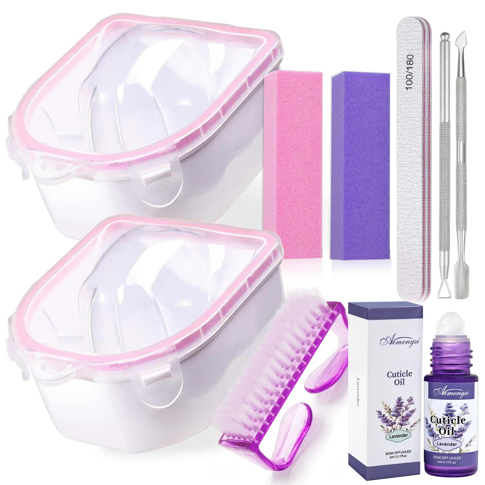 10-Piece Manicure Care Kit, Nail Soak Bowl Set with 2Pcs Dual-Layer Nail Soaking Bowls, Cuticle Oil, Nail Files & Buffers, Cuticle Pusher, Nail Brush, Complete Nail Prep & Cuticle Care Tools for Acrylic/Gel Nails, Acrylic Nail Supplies, Nail Care Product