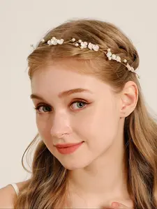 Faux Pearl Decorated Flower Design Headband, Elegant Bridal Headwear for Wedding Party Formal Occasions, Fashion Hair Accessories for Women