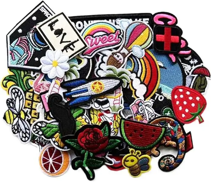 42 Pcs Random Assorted Embroidered Iron on Patches, Cute Sewing Applique for Jackets, Hats, Backpacks, Jeans, DIY Accessories