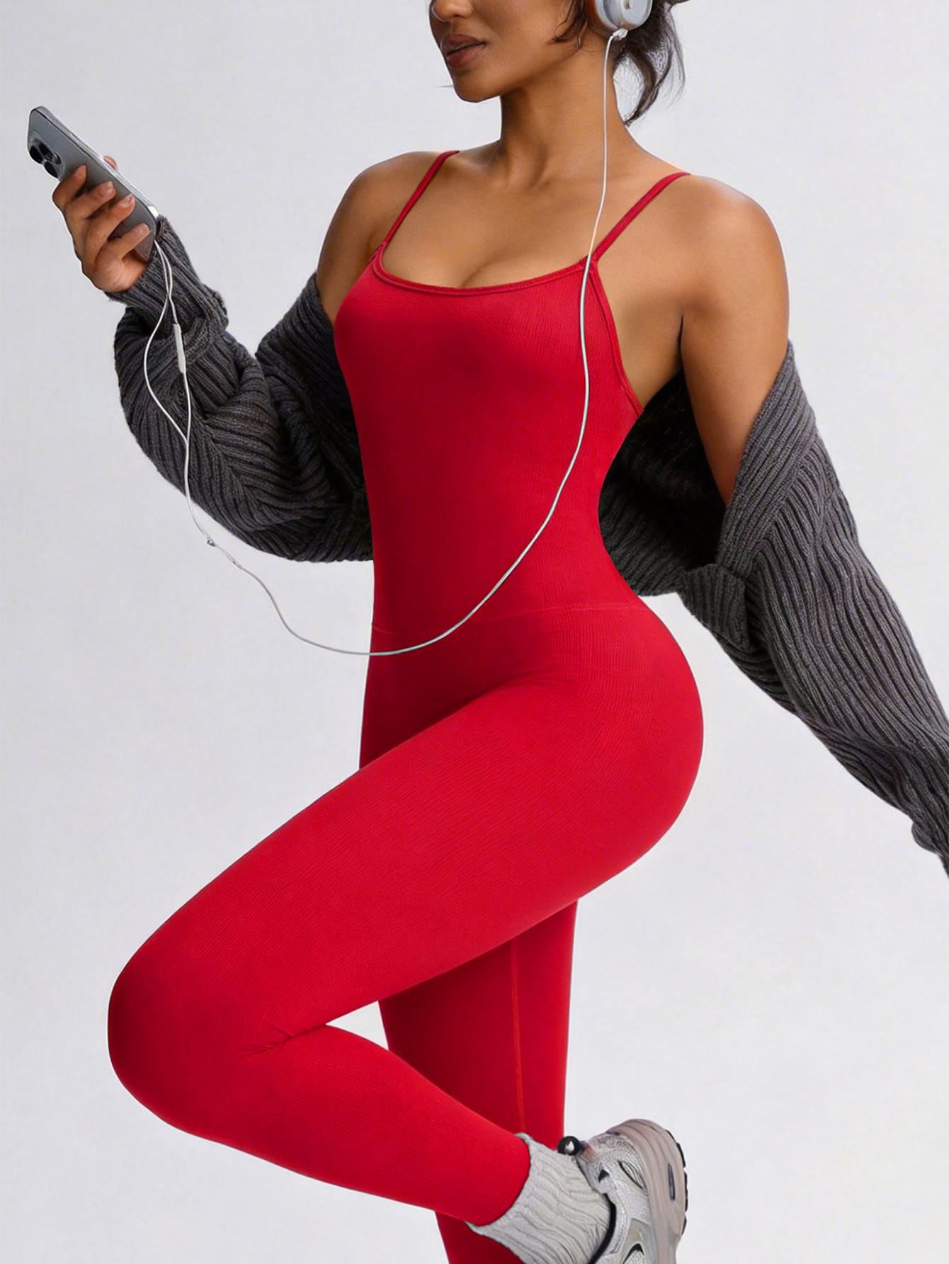 Women's Sexy Backless Cami Workout Jumpsuit Slim Fit Yoga Gym Fitness One Piece Outfit