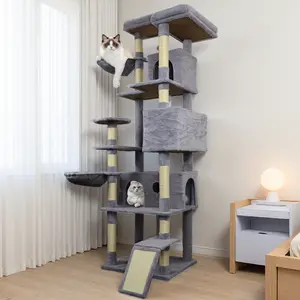 84" Extra Tall Multi-Level Cat Tree Tower for Large Cats, Dark Gray Condo with Big Hammock, Sisal Scratching Posts & Top Platform