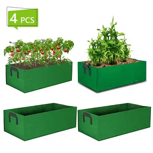 4PCS Fabric Raised Garden Bed Grow Bags Fabric Plant Container Rectangle Breathable Planting Container Grow Bag Planter Pot with Handles for Plants Flowers Vegetables Green