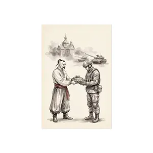 Bread and Salt — Ukrainian Welcome Tradition Art Print | Cossack & Soldier Poster