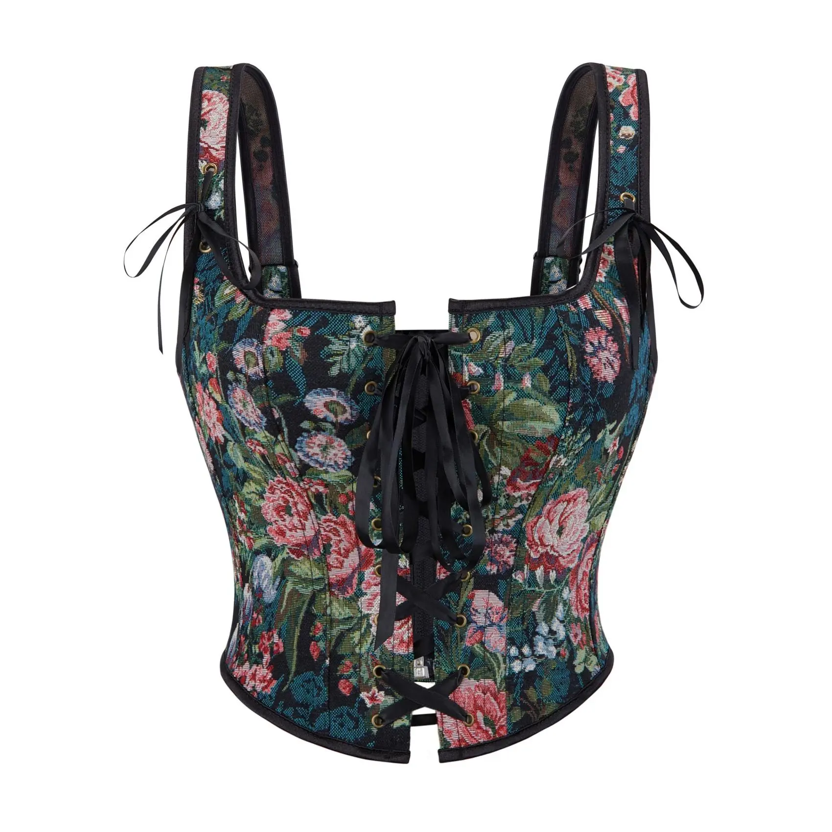 Corset Top Renaissance Costume: Womens Vintage Floral Ren Faire Corset Lace Up BustierBodice,73028-D1 Womenswear Clothes