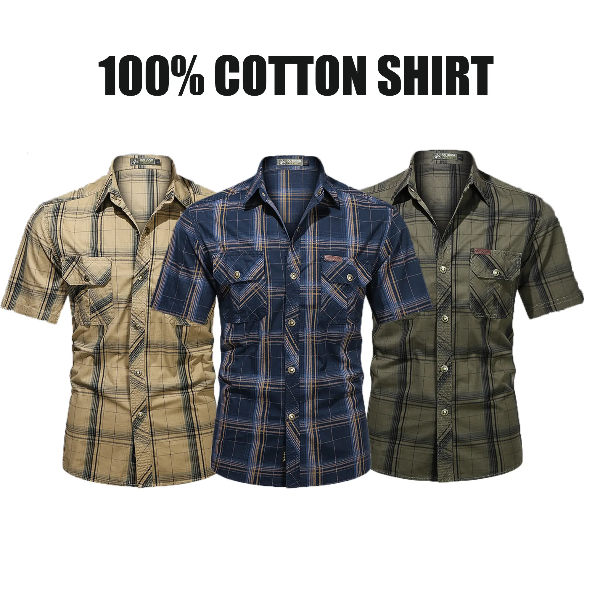 1-pack men’s 100% cotton plaid short-sleeve shirt with utility pocket design, vintage casual summer lightweight top