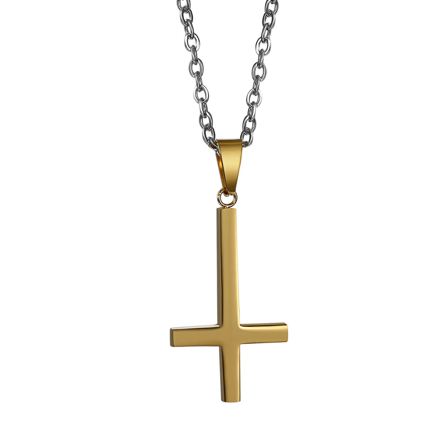 OIDEA Unisex Inverted Cross Pendant Necklace, Minimalist Stainless Steel Jewelry with Edgy Punk Symbolism, Lightweight for Everyday Wear on a 21.65-inch Chain, 0.11" Wide, 0.39 Oz