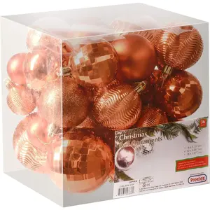 36 Piece Christmas Ornaments Set - Copper Orange Ornament Balls with 3 Sizes and 6 Styles - Durable Shatterproof Christmas Bulb Ornaments for Trees Wreaths Garlands and Holiday Decorations