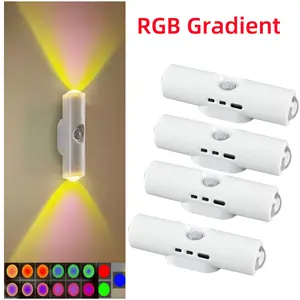 RGB Gradient USB Rechargeable LED Night Light, Smart Motion Sensor Ambient Lighting Magnetic Wall Lights, USB Convenient Charging Long-Lasting Battery Induction Lamp Home Supplies Decorative Accessories for Entryways Bedroom Stairs Hallway Bedside Tables