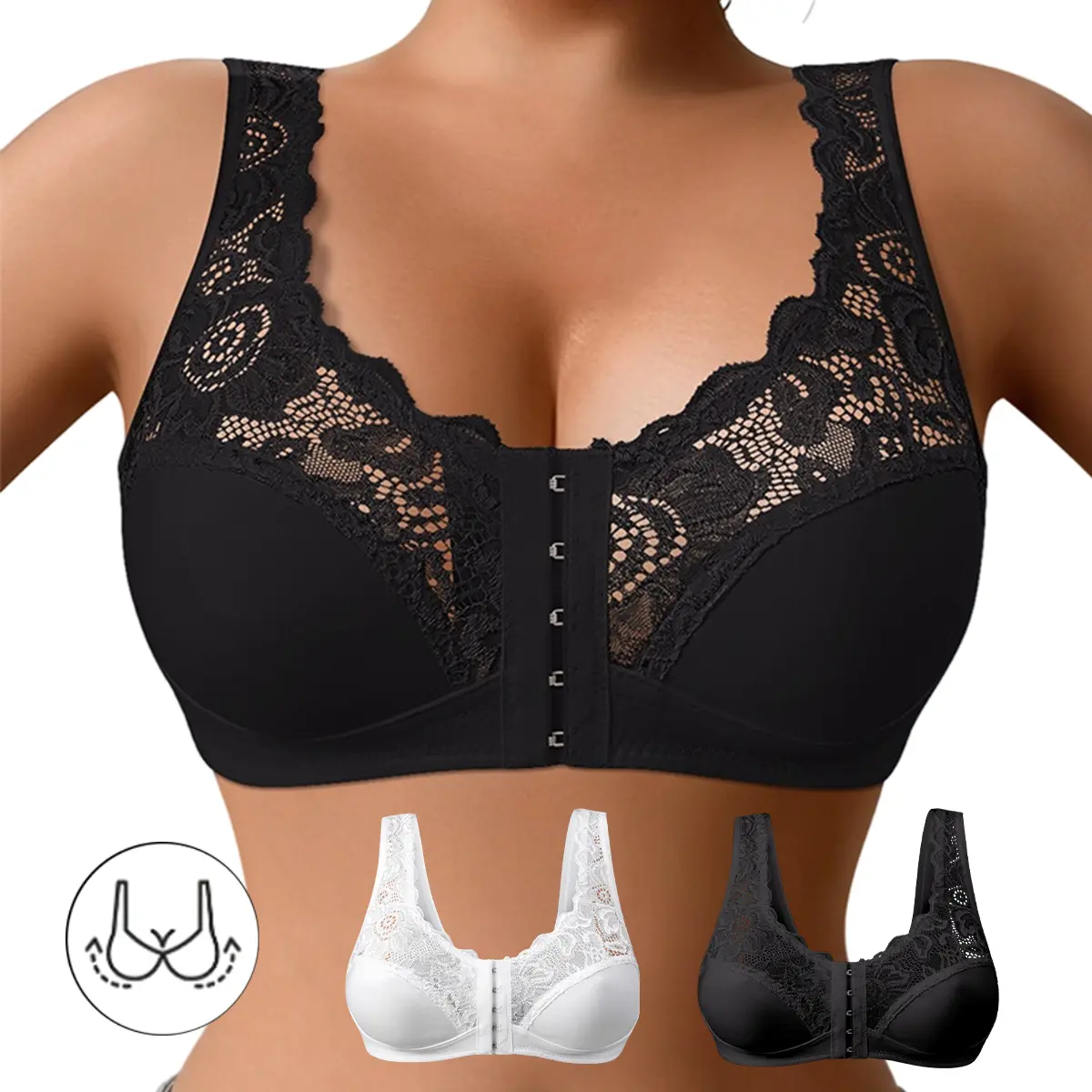 1PCS Elegant Lace Front-Close Women's Bra, Wire-Free, Comfortable and Breathable, Adjustable Light Support, Full Cup, Easy to Put On and Take Off, Sporty Fit, Sizes S-XXL
