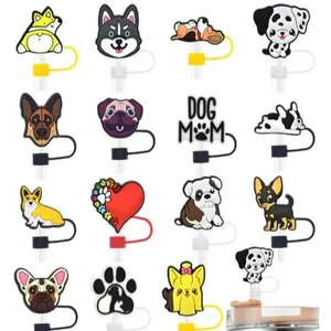 2D Assorted Silicone Straw Cover for Tumbler/Stanley Cup 10mm, 10pc- Dogs/Nurse/Ducks/Flowers/Cowboy Hats