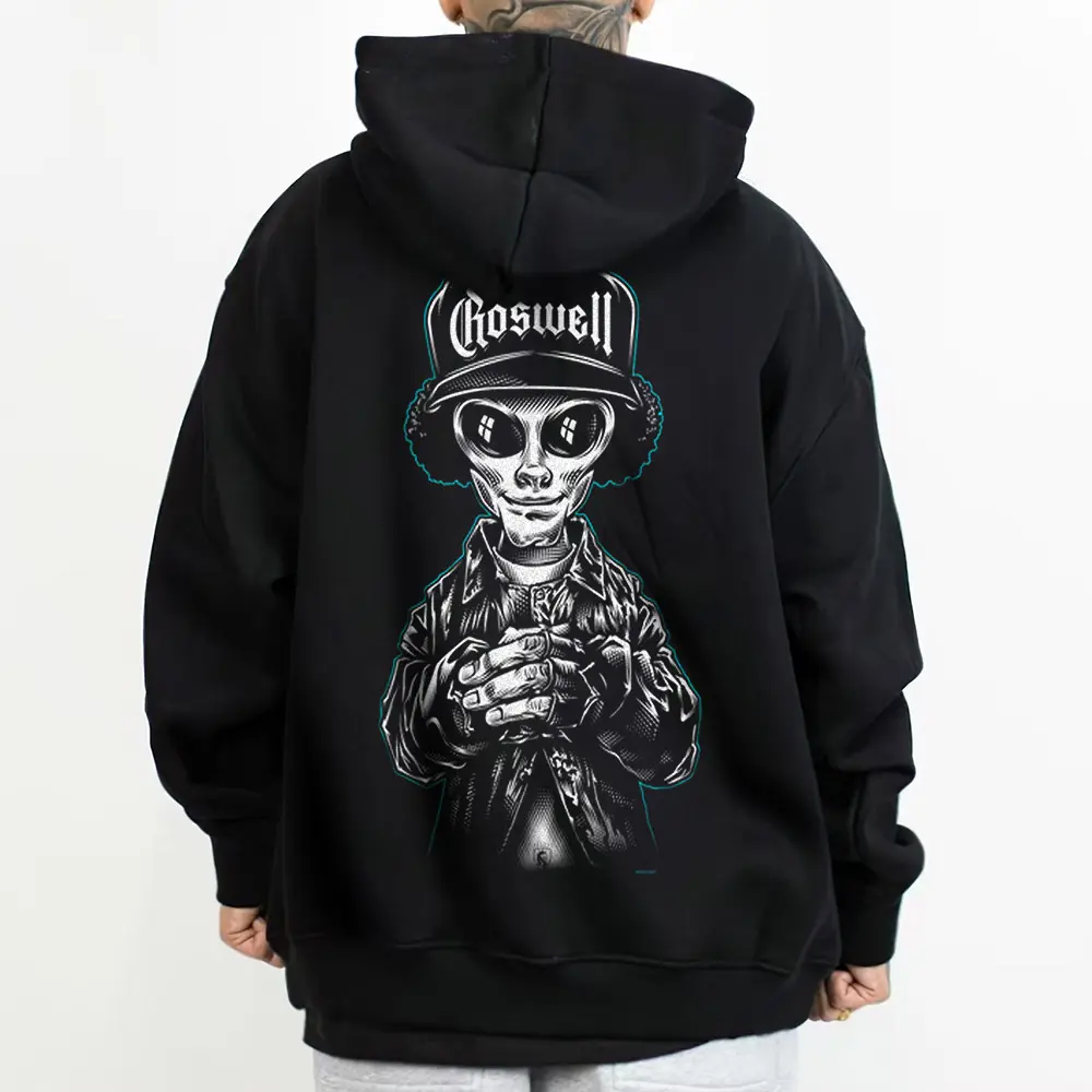 Women's Graphic Eazy E.T. Alien Oversized Hoodie Sweatshirt - Chicano Style, Polyester-Cotton Fabric, Comfortable Longsleeves Clothes, Loose Fit Mexican Tops