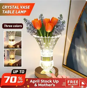 Modern Crystal Vase Table Lamp,  Crystal Vase LED Reading Light, Adjustable Light Color And Brightness,Luxury Badminton Crystal Night Light for Bedroom, Living Room, Hotel And Restaurant, Home Decorations