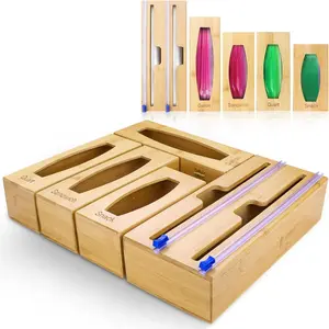 Individual Storage Bag Organizer for Kitchen Drawer, Bamboo with Foil and Plastic Wrap Organizer for Kitchen Organizers and Storage, for Gallon, Quart, Sandwich, Snack Boxes