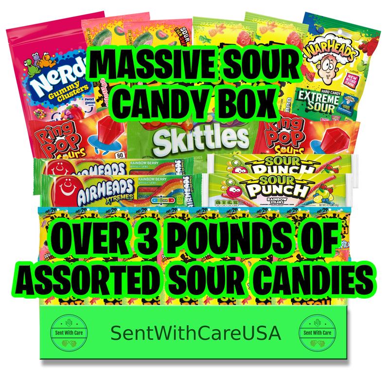 Sour Candy Box & Sour Snack Care Package | Assorted Sour & Sweet Candy Name Brands | Birthday Gift Box Idea College Care Package Gifts