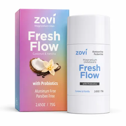 Zovi Fresh Flow Probiotic Magnesium Deodorant, Coconut & Vanilla | Underarm Care for Even-Looking Skin with Niacinamide & Shea Butter | Aluminum & Baking Soda Free | Long-Lasting Odor Protection | 2.65 oz