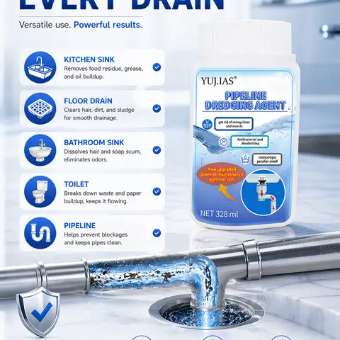 YUJIAS Household Drain Cleaner Powder - 328ml Fast-Acting Home Cleaning Supply for Kitchen/Bathroom, Bathroom Odor Eliminator, Clogged Drain Remover, Grease Dirt Remover, Light Soap Formula, 12-Month Shelf Life