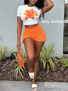 Women's Floral Graphic Tee Short Sleeve, Sexy Tight Fit Streetwear, Casual Fashion Trendy Daily Wear, Sweet Cute Active Date