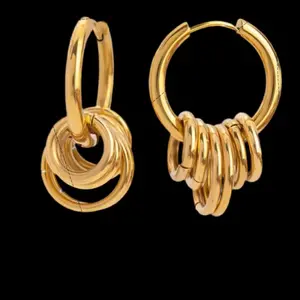 JoJo Brand Multi Hoop Stainless Steel Waterproof Non Tarnish Earrings Gold Tone Fashion Jewelry