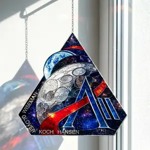 Artemis Stained Glass Suncatcher  | Space Window Hanging Decor | Galaxy Moon Prism Catcher | Astronomy Gift for Space Lovers | Sunlight Rainbow Glass Art | Unique Sci-Fi Home Decor Viral TikTok Gift