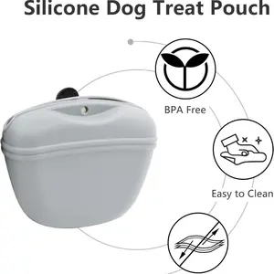 Silicone Dog Treat Pouch, Portable Waterproof Pet Training Waist Bag with Adjustable Belt for Outdoor Walking & Obedience Training