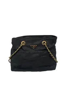 Pre-owned PRADA Vintage Black Nylon Quilted Chain Tote Bag/WJ01210315/0315