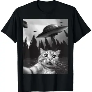 Funny Cat Selfie with UFOs T-Shirt