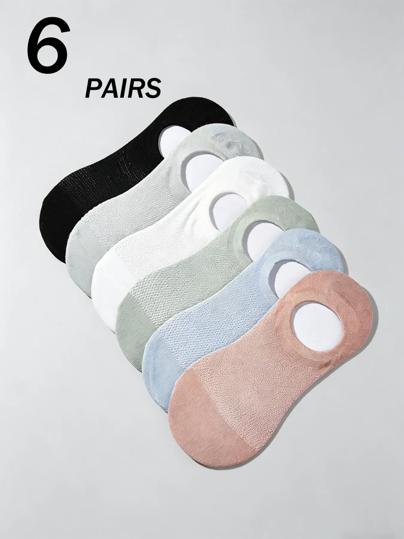6 Pairs Breathable Mesh Invisible Crew Socks, Hollow Out Design for Comfort, Ideal for Daily Wear, Lightweight and Non-See Through