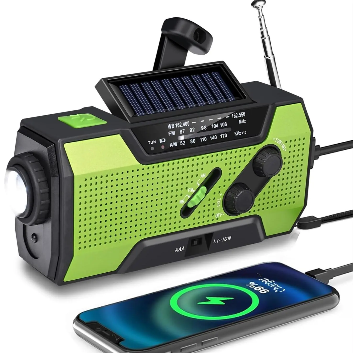 Portable Solar Powered Handheld Radio, Multifunctional Radio, USB Rechargeable Emergency Weather Radio, SOS Alarm Flashlight Function Radio for Indoor & Outdoor Portable Survival Radio