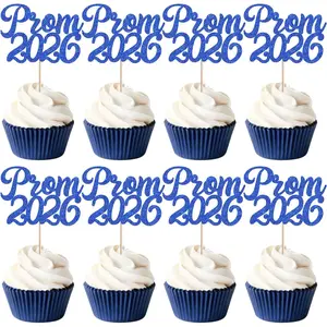 24 Pack Prom Cupcake Toppers Glitter Prom 2026 Graduation Cupcake Picks Class of 2026 Cake Decoration for 2026 Graduation College Prom Party Decorations Deep Blue