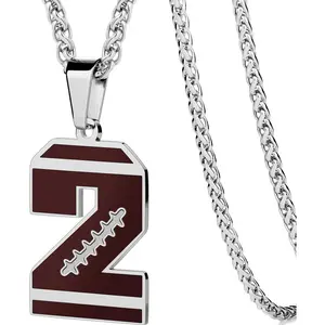 Football Number Necklace, 0-99 Jersey Football Pendant Necklace with 22+2 in Chain for Men