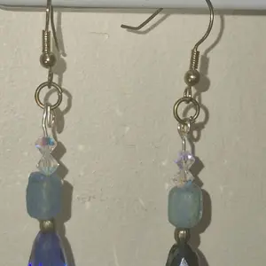 UU Earrings with Blue and Black Beads, Beaded Design, 15.00