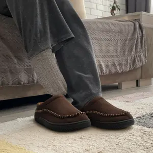 Men's Black Memory Foam Slippers Indoor Outdoor Anti-Slip Moccasin Style Cozy Fuzzy Texture Comfortable for Daily Use Walking Shoes Footwear Flipflop Plain Design