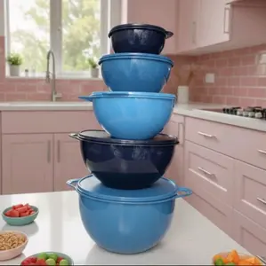 Set of 5 blue mixing bowls in different shades