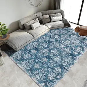 Washable Foldable Printed Carpet, Persian Timeless Bond, Versatile for Home or Office, Blue