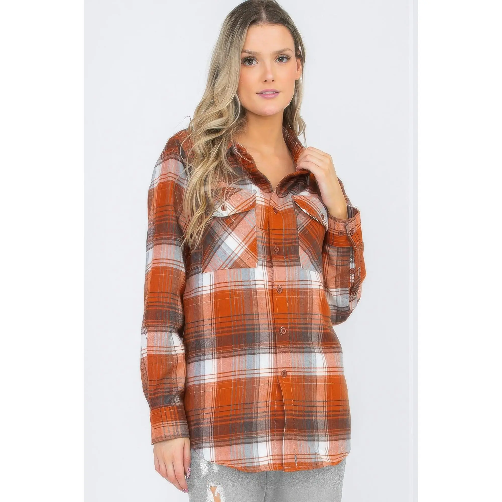 Womens Boyfriend Long Sleeve Checkered Flannel