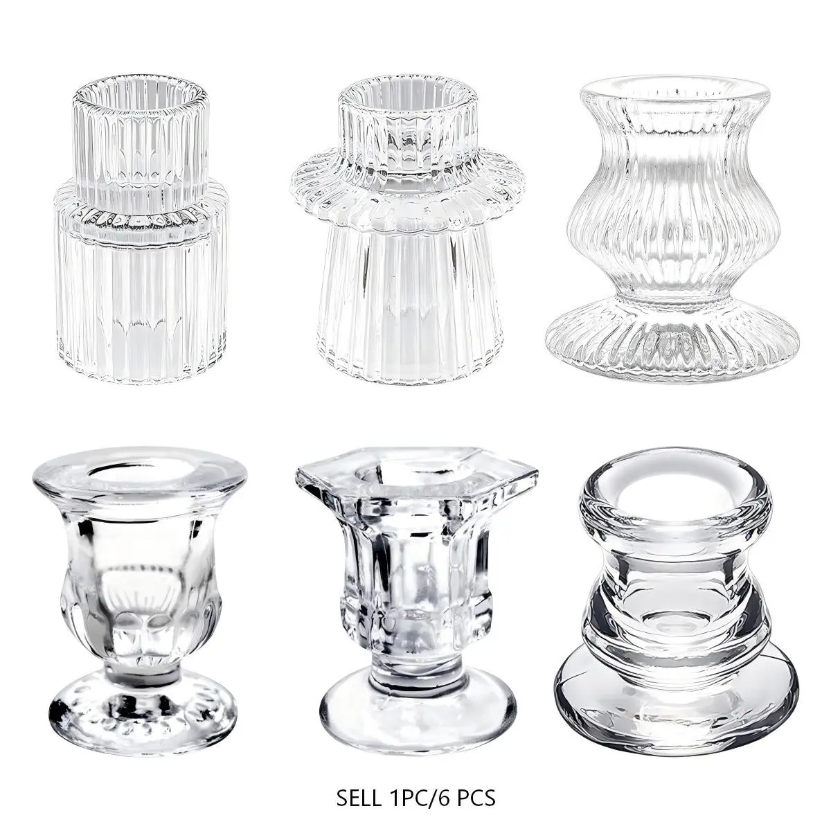 1/6 Pack Glass Taper Candle Holders, Clear Small Candlestick Tapered Holder for Candles Sticks, Tapers Candleholders for Wedding Christmas Thanksgiving Party Table Decorating, Candle Holders for Table Centerpiece