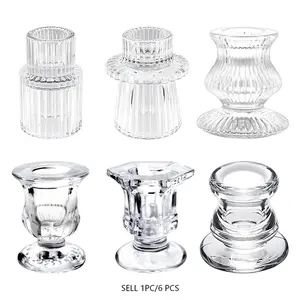 1/6 Pack Glass Taper Candle Holders, Clear Small Candlestick Tapered Holder for Candles Sticks, Tapers Candleholders for Wedding Christmas Thanksgiving Party Table Decor